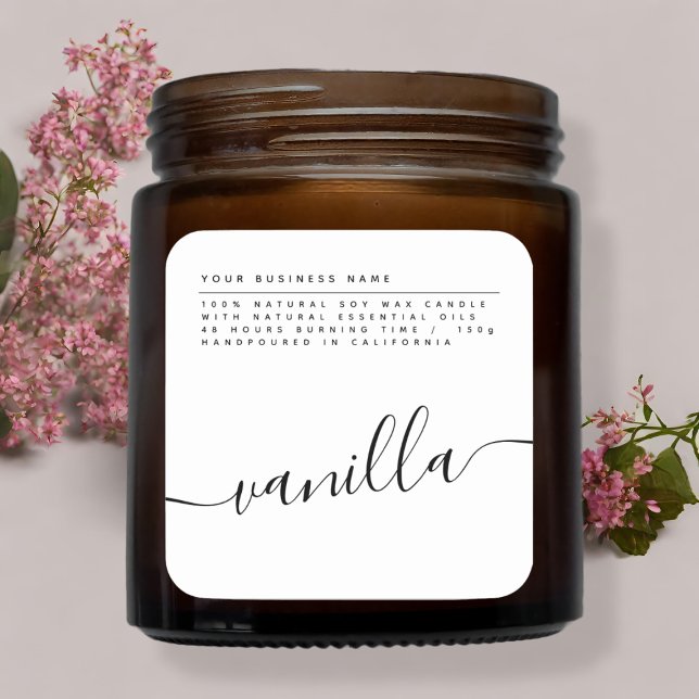 Adesivo Quadrado Rótulo da vela branca de soja moderna (Criador carregado)