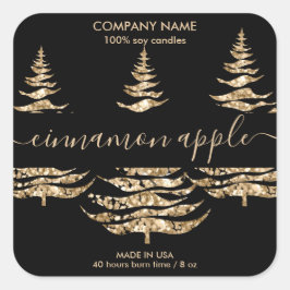 Adesivo Quadrado Rótulo da Vela da Árvore de Natal Dourada moderna