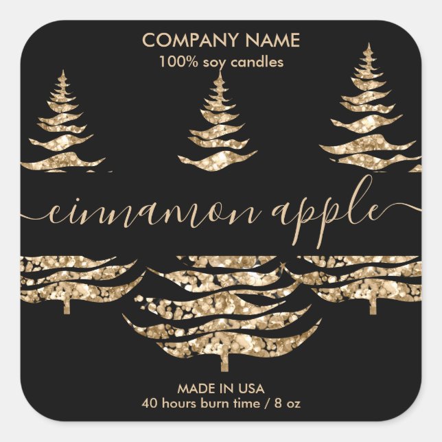 Adesivo Quadrado Rótulo da Vela da Árvore de Natal Dourada moderna (Frente)