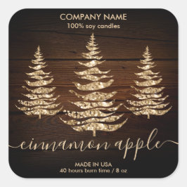 Adesivo Quadrado Rótulo da Vela de Árvore de Natal da Madeira Doura