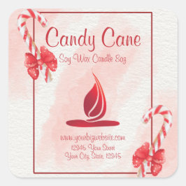 Adesivo Quadrado Rótulo da Vela de Natal Candy Cane Watercolor