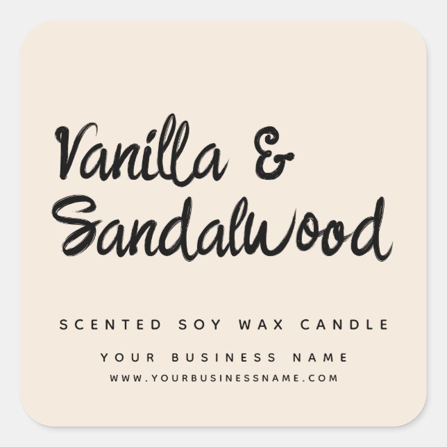 Adesivo Quadrado Rótulo da vela de soja bege moderno (Frente)