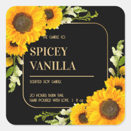 Adesivo Quadrado Rótulo da Vela de Soja de Luxo Dourado Floral de G