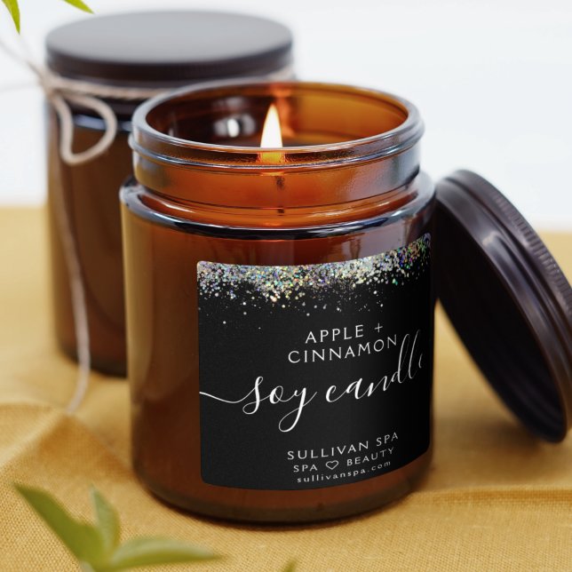 Adesivo Quadrado Rótulo da Vela de Soja Holográfica Preta (Criador carregado)