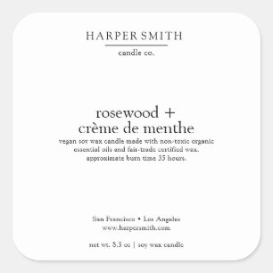 Adesivo Quadrado Rótulo da Vela Matriz Rosewood & Crème de Menthe