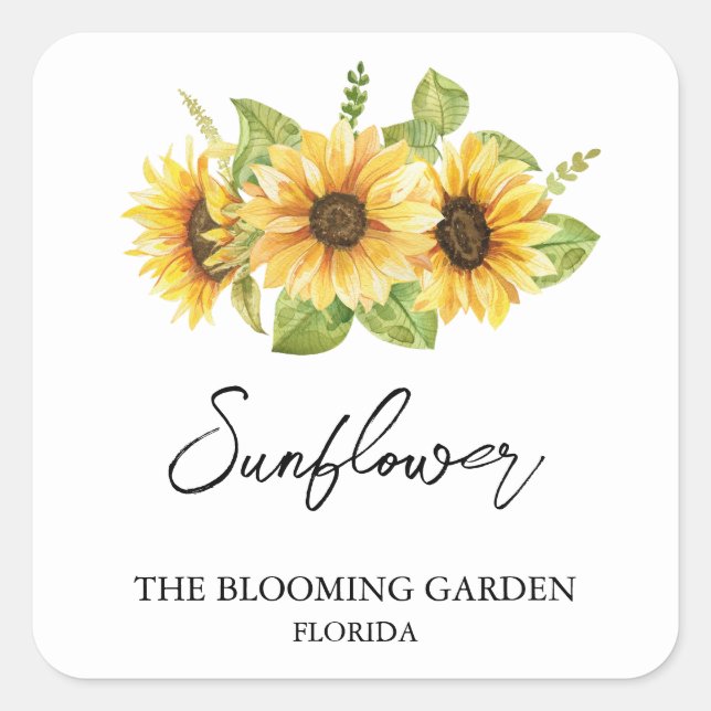 Adesivo Quadrado Rótulo das sementes de girassol (Frente)