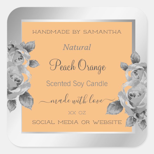 Adesivo Quadrado Rótulo de Acondicionamento Floral Peach Orange Sil (Frente)