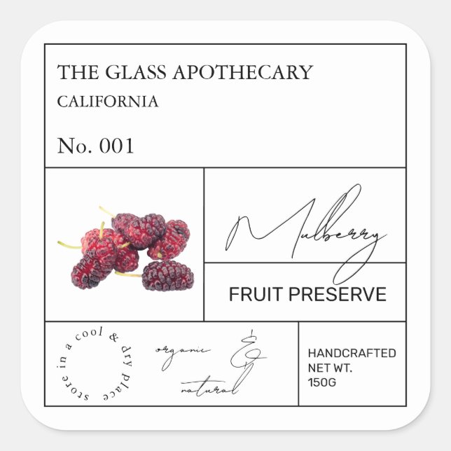 Adesivo Quadrado Rótulo de Amoras Apothecary (Frente)