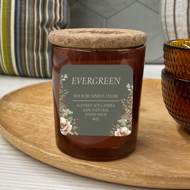 Adesivo Quadrado Rótulo de Aquarela da Vela Perfumada de Inverno (Criador carregado)