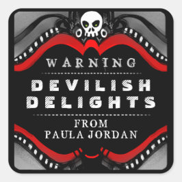 Adesivo Quadrado Rótulo de Aviso do Tratamento Preto e Branco do Ha