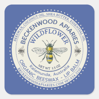 Adesivo Quadrado Rótulo de Bálsamo Labial Abelha Mel Amarela