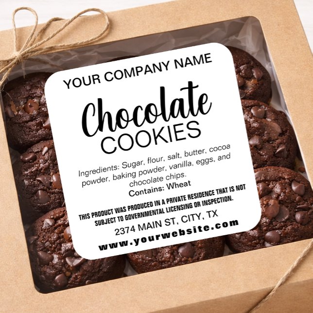 Adesivo Quadrado Rótulo de Biscoitos de Chocolate (ou qualquer text (Criador carregado)