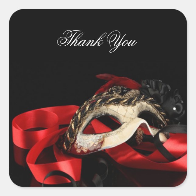 Adesivo Quadrado Rótulo de Carnaval mascarada (Frente)