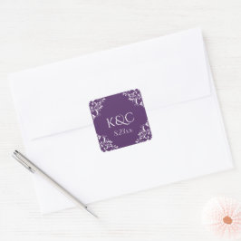 Adesivo Quadrado Rótulo de Casamento Elegante | Nadine - Roxo Plum
