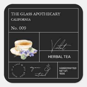Adesivo Quadrado Rótulo de Chá de Ervas Violeta Apothecary