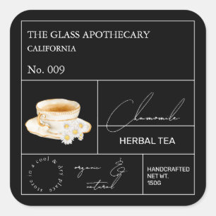 Adesivo Quadrado Rótulo de Chá Herbal do Camomile
