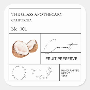 Adesivo Quadrado Rótulo de Coco Apothecary