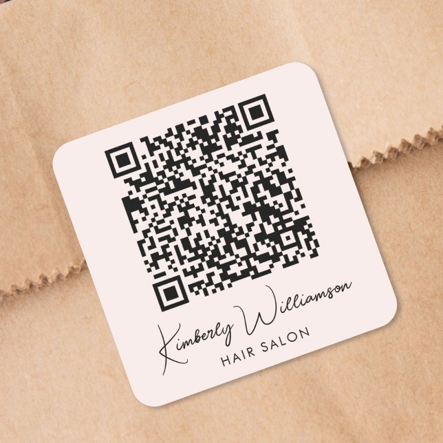 Adesivo Quadrado Rótulo de Código QR de Script de Assinatura de Nom (Business Name Signature Script QR Code Promotional Square Sticker)