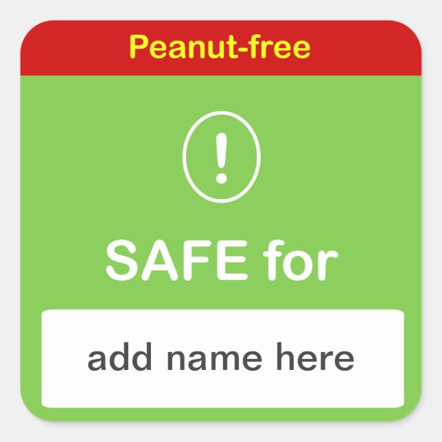 Adesivo Quadrado RÓTULO DE COMIDA SEGURO com nome personalizado ~ S (Frente)