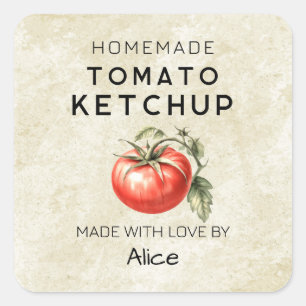 Adesivo Quadrado Rótulo de conserva vintage de Ketchup de tomate ca