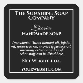 Adesivo Quadrado Rótulo de cosméticos simples preto com texto branc