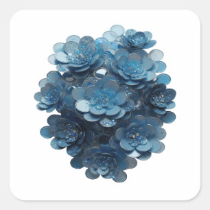 Adesivo Quadrado Rótulo de design floral azul prateado resfriado GE