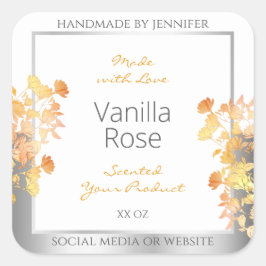 Adesivo Quadrado Rótulo de Embalagem de Produto Floral Branco Laran