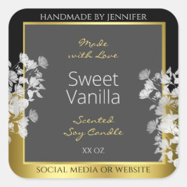Adesivo Quadrado Rótulo de embalagem do produto Floral Dourado e Ci