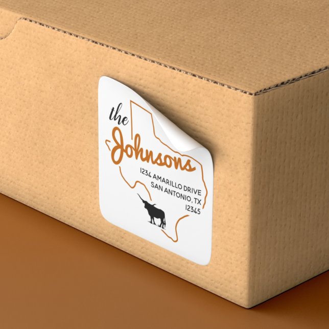 Adesivo Quadrado Rótulo de Endereço da Família Orange Texas Longhor (Criador carregado)