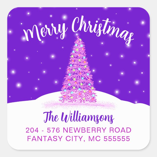 Adesivo Quadrado Rótulo de Endereço de Devolução da Árvore de Natal (Frente)