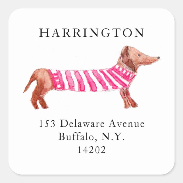 Adesivo Quadrado Rótulo de Endereço de Devolução de Cão Cachshund C (Frente)