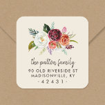 Adesivo Quadrado Rótulo de Endereço de Retorno do Autumn Boho Bloom<br><div class="desc">Etiquetas personalizadas de endereço de retorno personalizadas com seu nome e endereço de família com um buquê floral de cor d'água boho em cores de queda rústica. Use as ferramentas de design para alterar a cor e as fontes do plano de fundo para personalizar ainda mais seu próprio design único....</div>