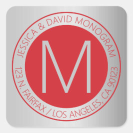 Adesivo Quadrado Rótulo de Endereço de Retorno do Red & Faux Silver