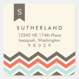 Adesivo Quadrado Rótulo de Endereço do Monograma do Banner Chevron