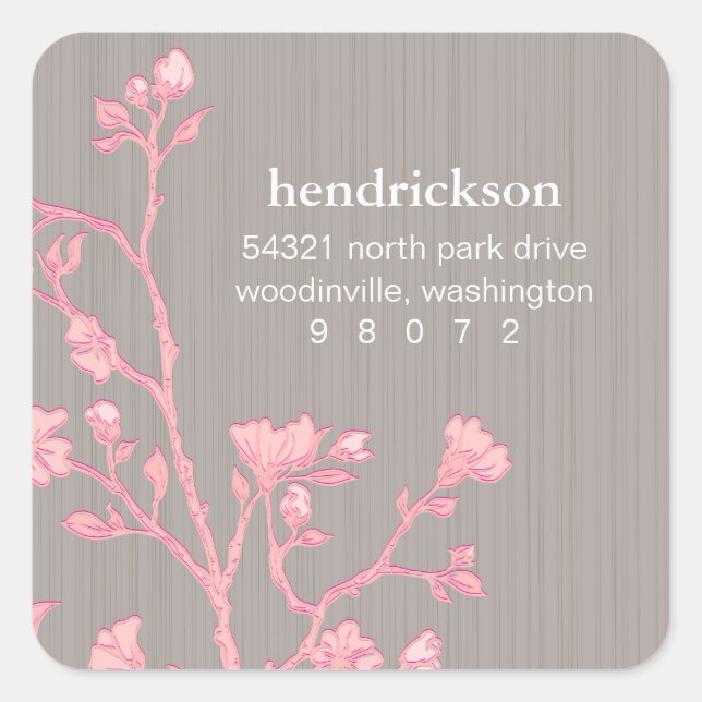 Adesivo Quadrado Rótulo de Endereço Quadrado de Ramificação Floral (Frente)