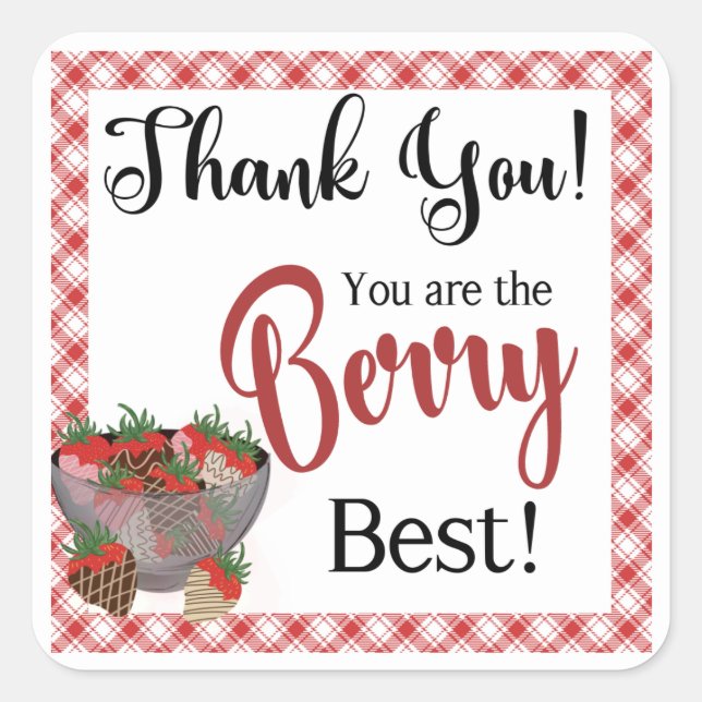 Adesivo Quadrado Rótulo de Favor de Morango de Chocolate (Frente)