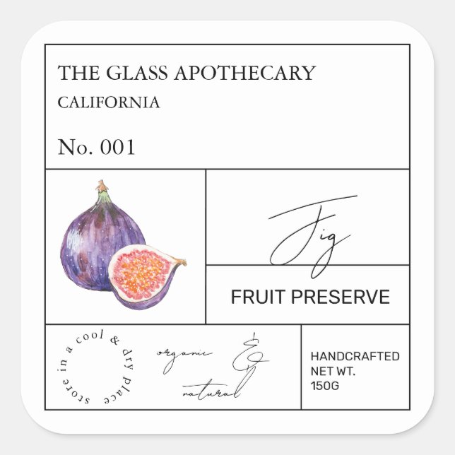 Adesivo Quadrado Rótulo de Fig Apothecário (Frente)
