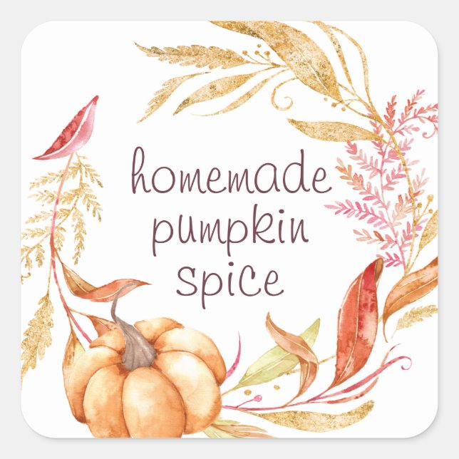 Adesivo Quadrado Rótulo de Folhagem de Pumpkin Homemade (Frente)