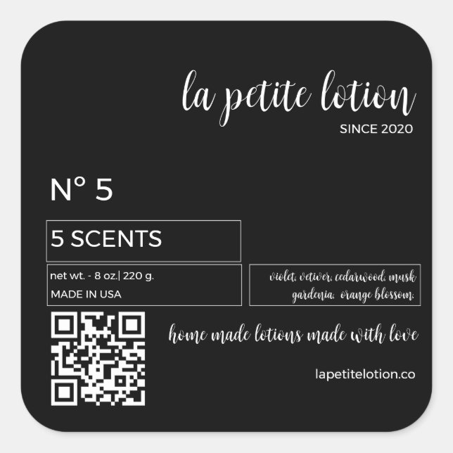 Adesivo Quadrado Rótulo de Garrafa Cosmética Moderna Elegante Preto (Frente)