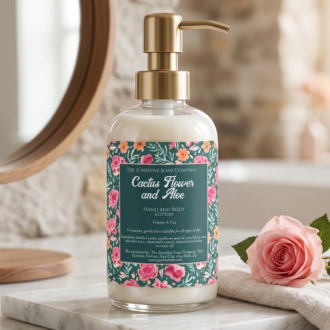 Adesivo Quadrado Rótulo de Garrafa de Cosméticos com Flores Rosa e  (Criador carregado)