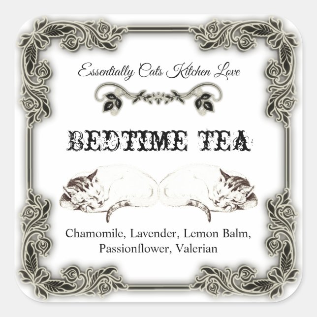 Adesivo Quadrado Rótulo de Gato Adorável Vintage (Frente)