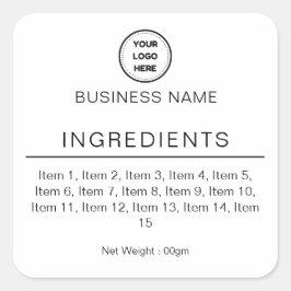 Adesivo Quadrado Rótulo de Ingredientes Branco com Logotipo Moderno
