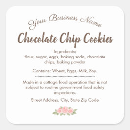 Adesivo Quadrado Rótulo de Ingredientes de Biscoito de Chocolate Wh