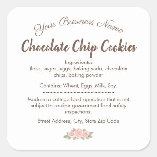 Adesivo Quadrado Rótulo de Ingredientes de Biscoito de Chocolate Wh