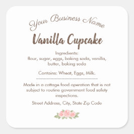 Adesivo Quadrado Rótulo de Ingredientes de Cupcake de Baunilha Whis
