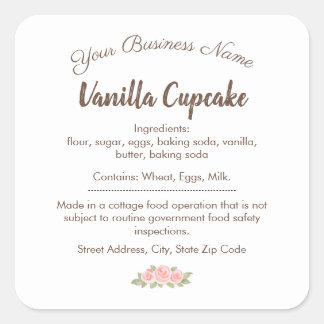 Adesivo Quadrado Rótulo de Ingredientes de Cupcake de Baunilha Whis
