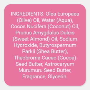 Adesivo Quadrado Rótulo de Ingredientes de Sabonete de Cuidados Pes