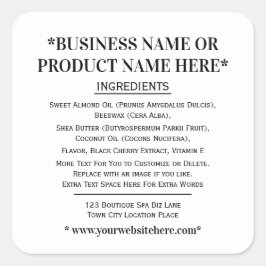 Adesivo Quadrado Rótulo de Ingredientes Quadrado Preto Branco