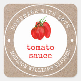 Adesivo Quadrado Rótulo de Lata de Molho de Tomate Caseiro