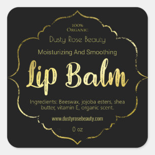 Adesivo Quadrado Rótulo de Lip Balm Dourado Falso Comercial